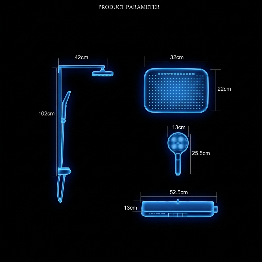 Modern Solid Brass Ambient Light Shower System with 50cm Shelf