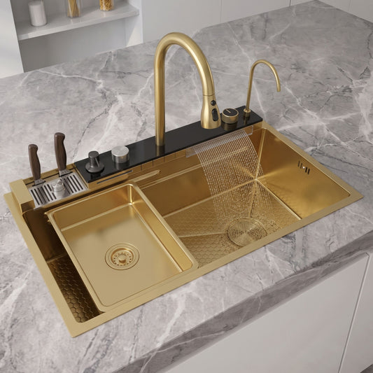 Multifunctional Stainless Steel Kitchen Sink with Waterfall Faucet & Digital Display