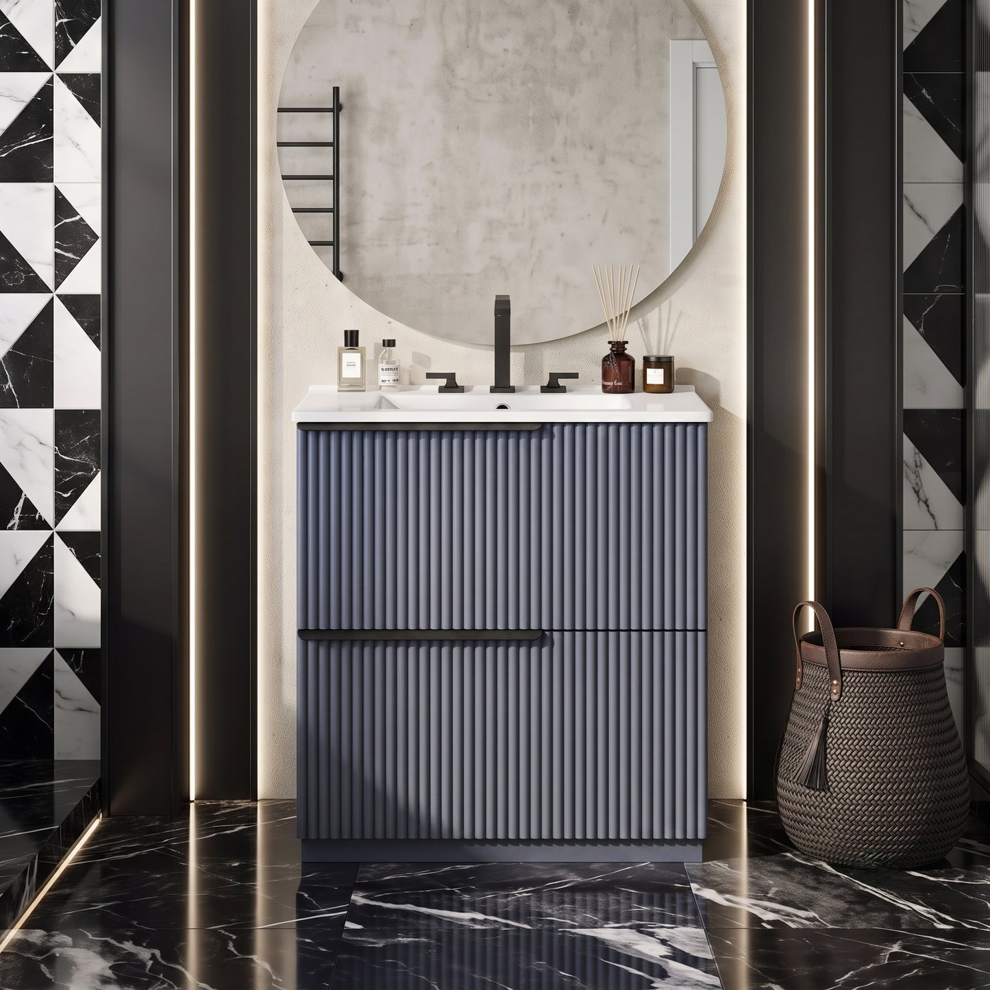 Minimalist Bathroom Vanity Cabinet With Ceramic Sink & Soft-Close Drawers