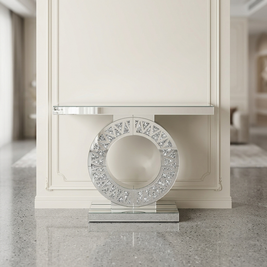 Contemporary Mirrored Crushed Diamond Console Table | Luxury Room Accent