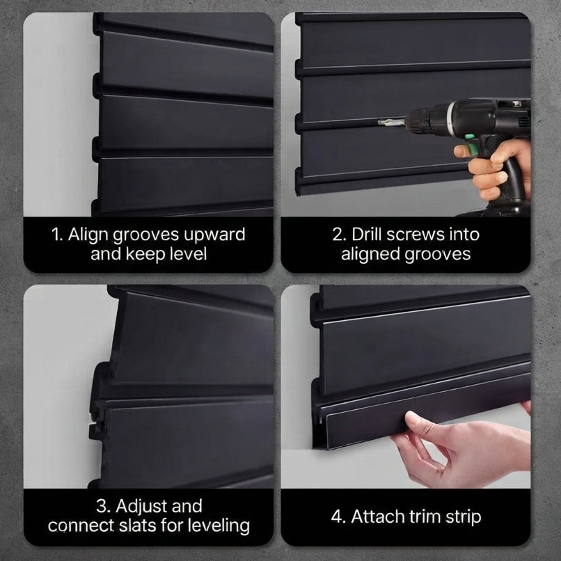 Black PVC Slatwall Garage Display Panel
