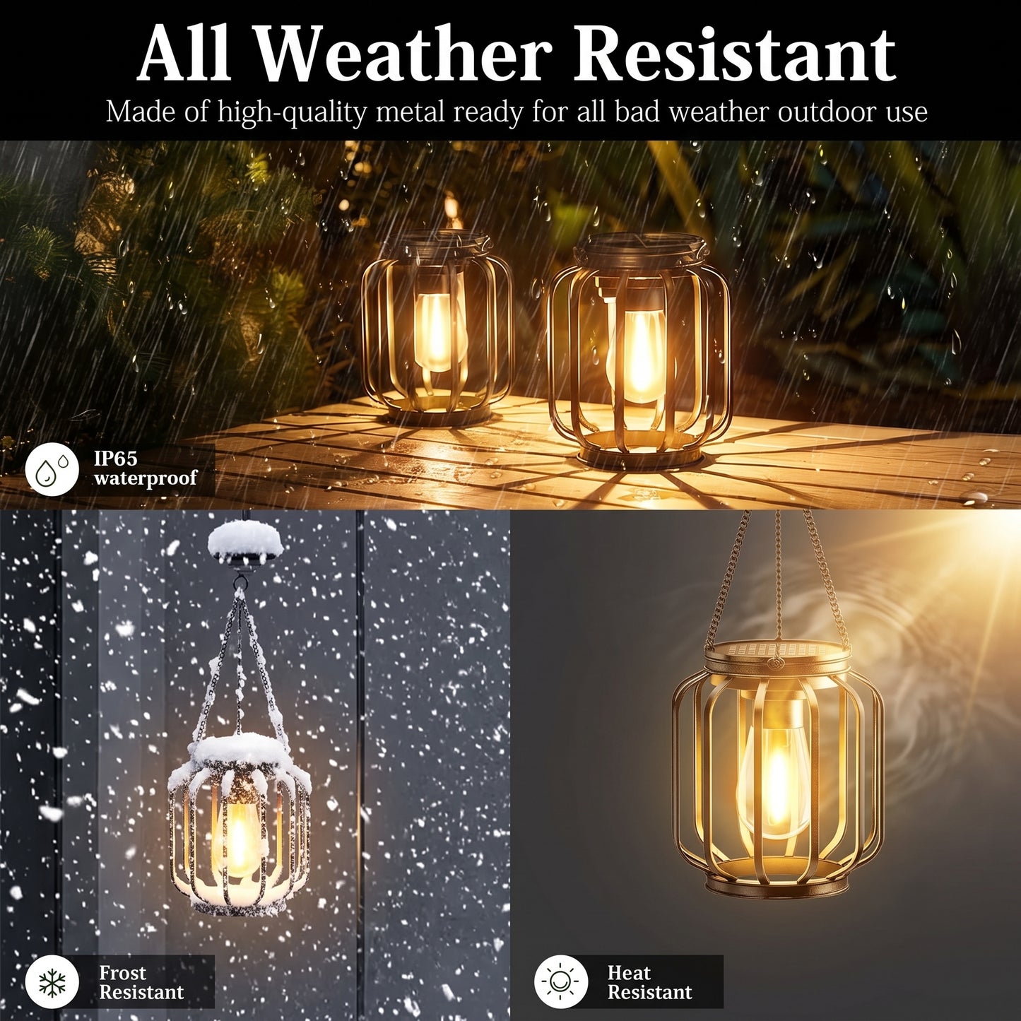 Hanging Solar Outdoor Metal Lantern with Edison Filament Bulb and Shepherd Hook