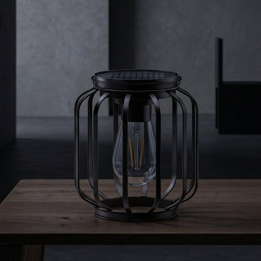 Hanging Solar Outdoor Metal Lantern with Edison Filament Bulb and Shepherd Hook