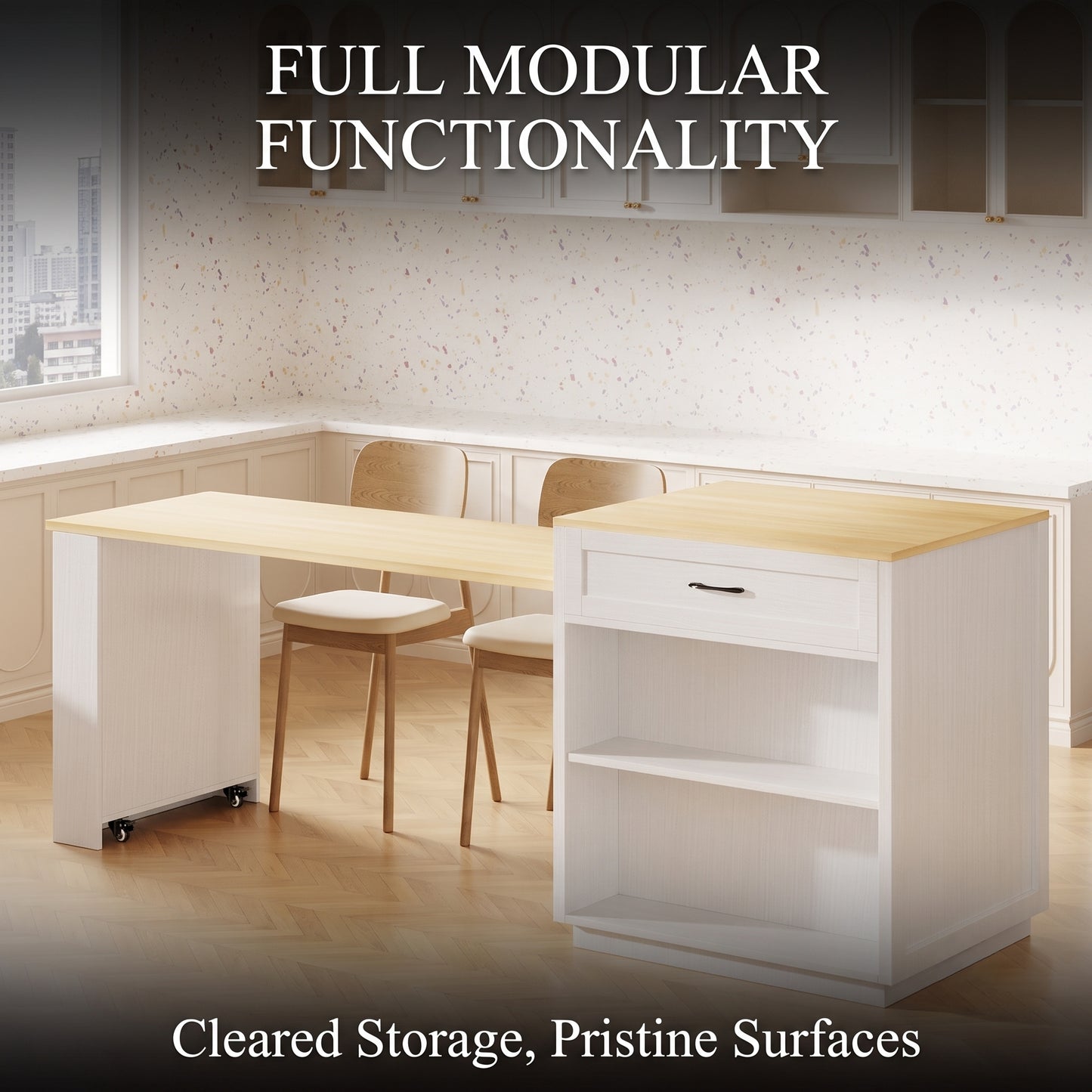 74-Inch Extendable Kitchen Island with Dining Table & Power Outlet