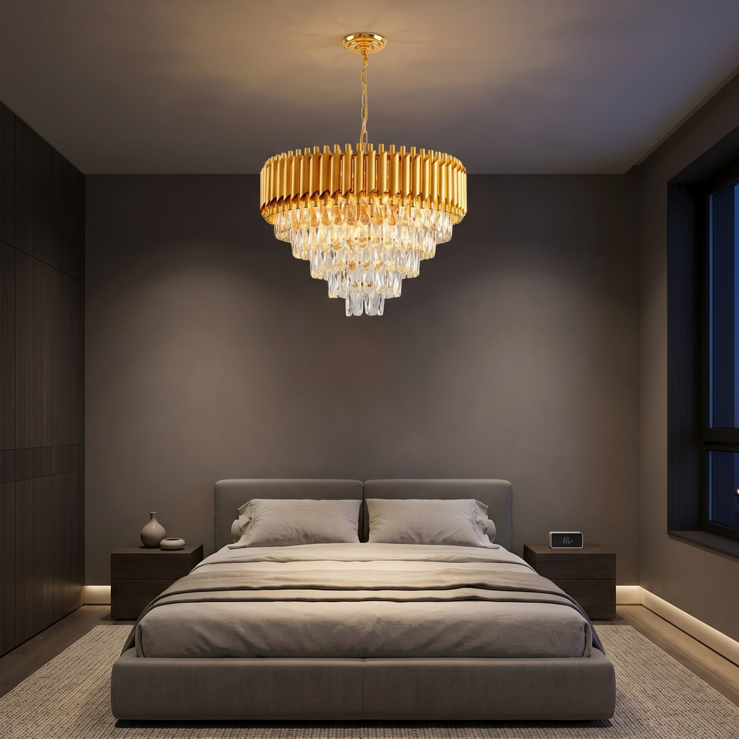 Luxury Brass Tiered Clear Glass Droplet Ceiling Fixture for Elegant Interiors