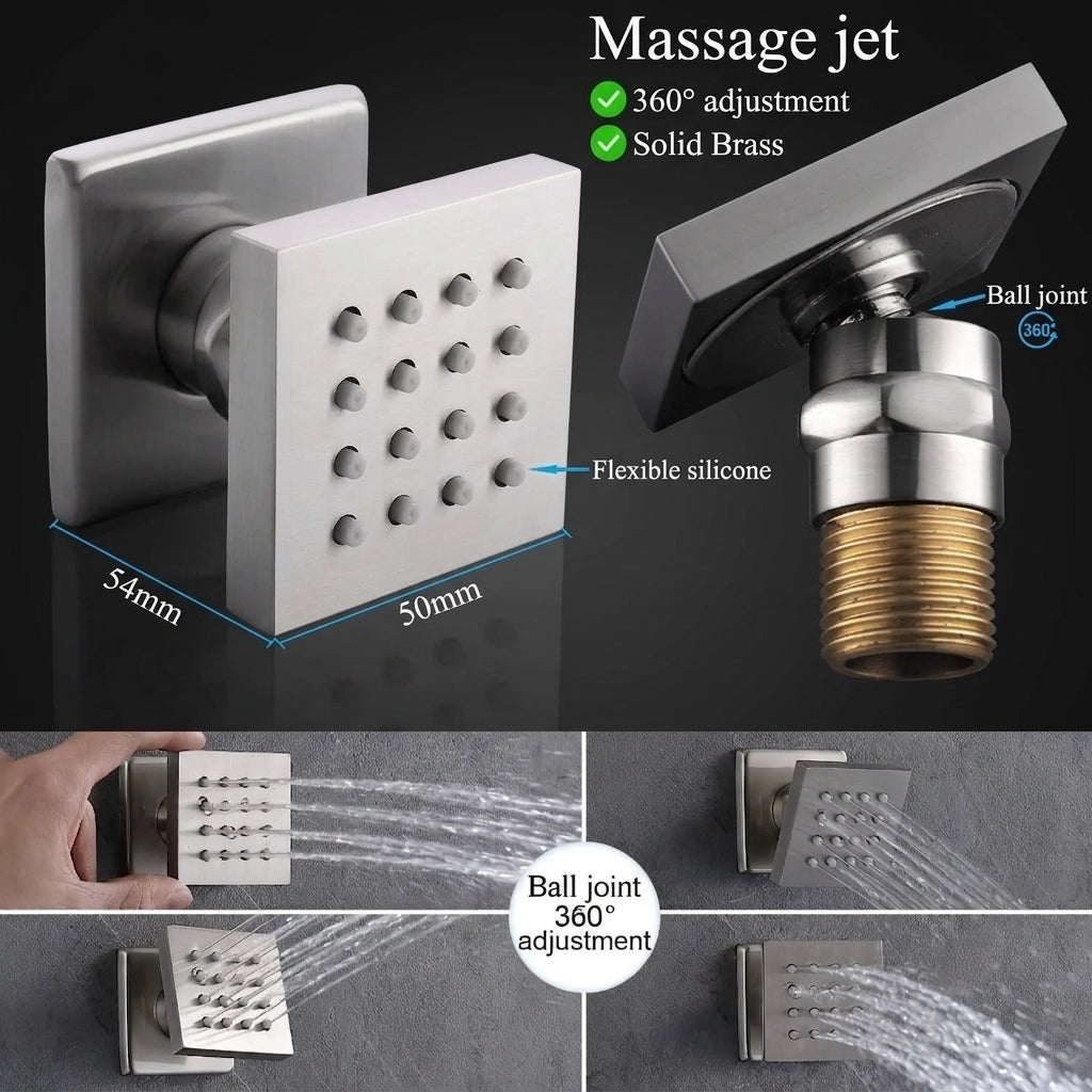 Brushed Gold Thermostatic Rainfall Shower System with Body Jets