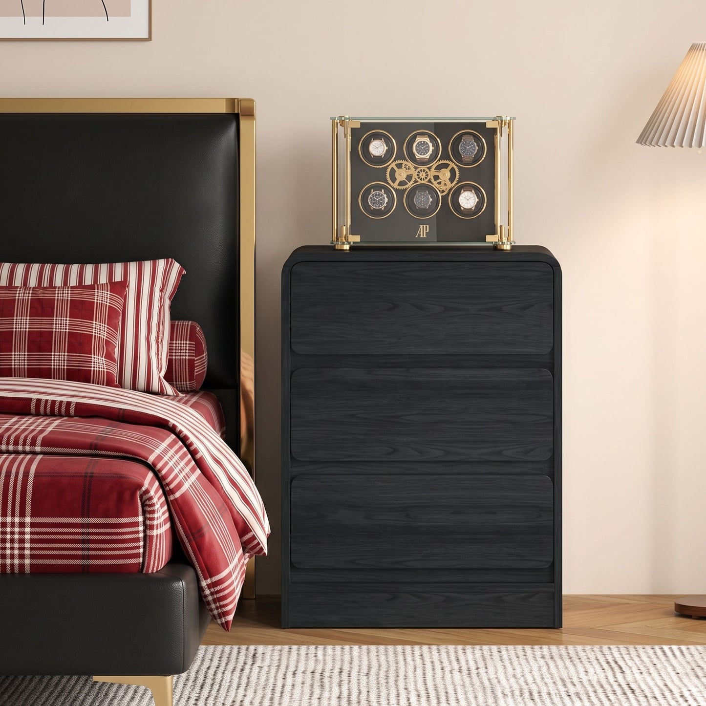 Modern 2-piece 3-Drawer Nightstand with Curved Engineered Wood Ends