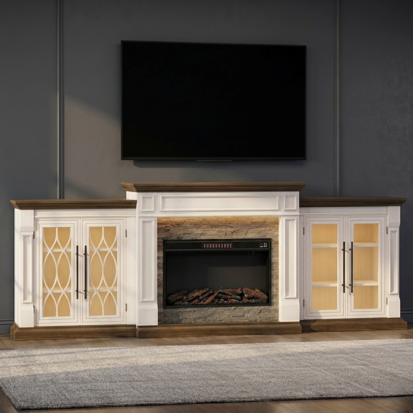 Modern Farmhouse Media Console With Electric Fireplace