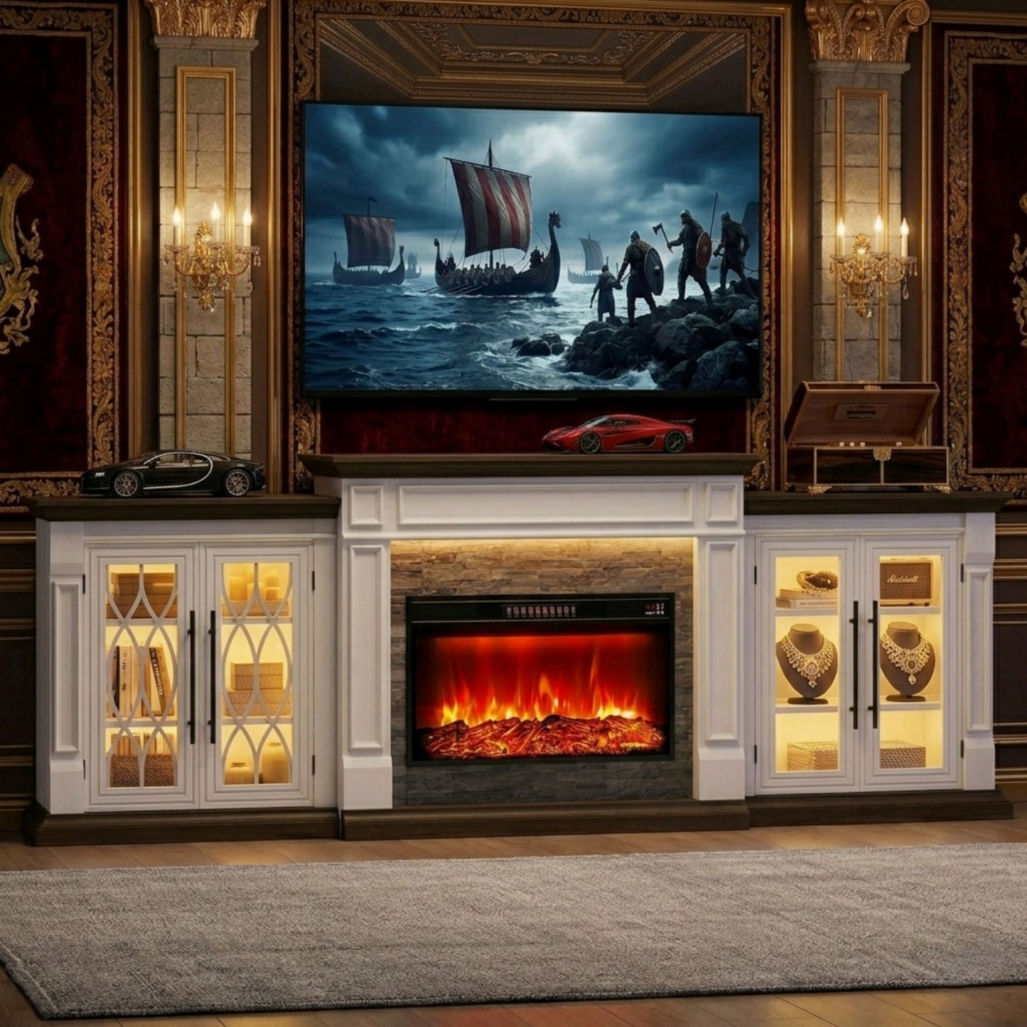 Modern Farmhouse Media Console With Electric Fireplace