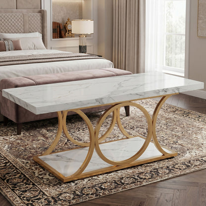 47-Inch Modern Faux Marble Coffee Table with Gold Metal Legs