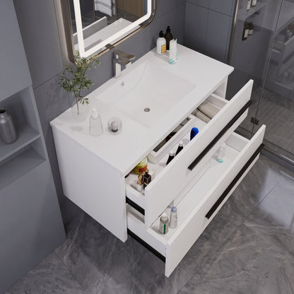 Modern Floating Bathroom Vanity with Ceramic Sink & 2 Soft-Close Drawers, Wall-Mounted Cabinet