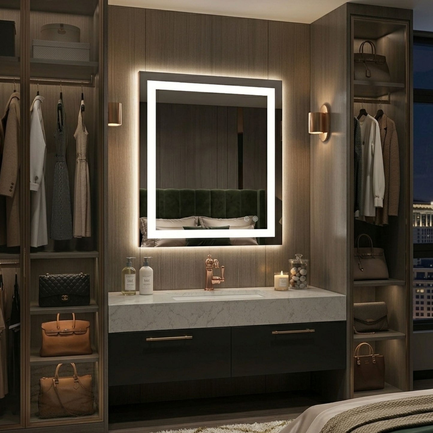 Smart Illuminated Vanity Mirror with Anti-Fog & 3-Color Dimmable Backlit Wall Mirror