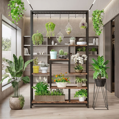 5-Tier Tall Metal Multi-Functional Display Shelf With Hanging Hooks