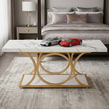 47-Inch Modern Faux Marble Coffee Table with Gold Metal Legs
