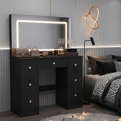 Large Black 7-Drawer Vanity Dressing Table