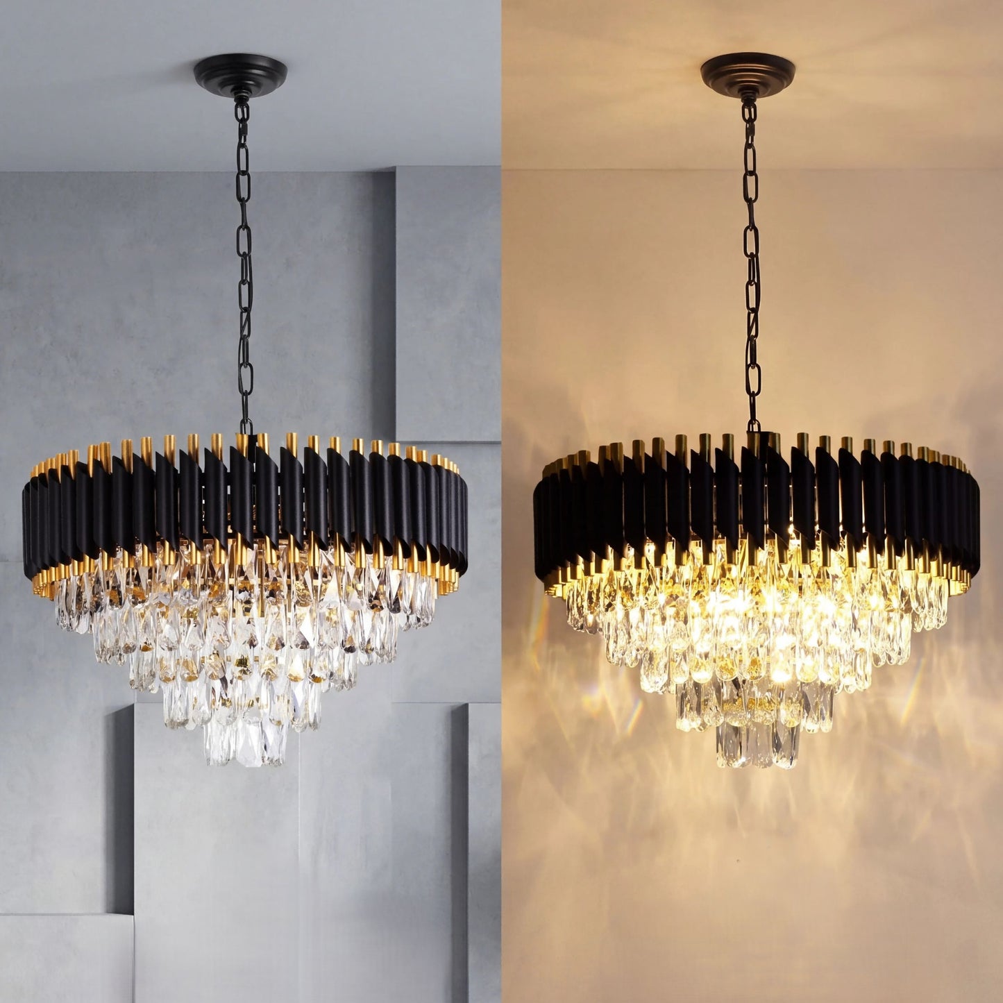 Modern Black/Gold Dimmable Crystal Pendant Lighting