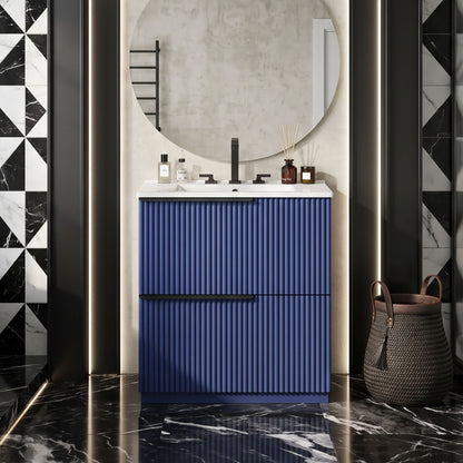 Minimalist Bathroom Vanity Cabinet With Ceramic Sink & Soft-Close Drawers
