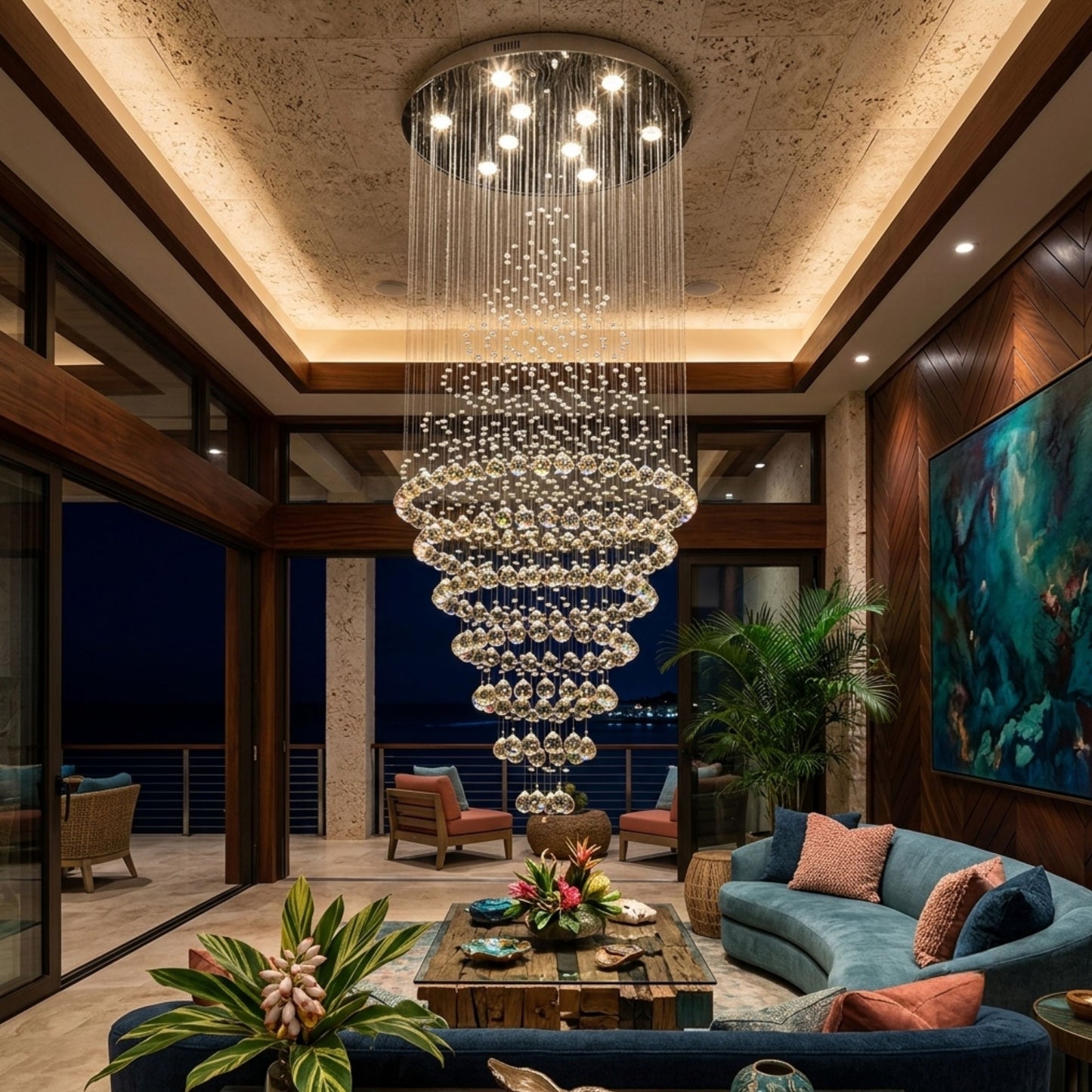Modern Luxury LED Crystal Chandelier | Spiral Staircase & Double Entry Pendant Light