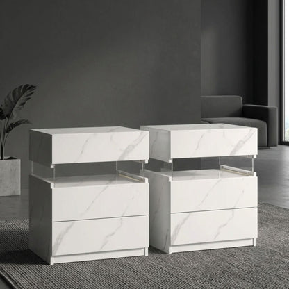 Modern 2-Set Nightstands with Integrated LED Lighting & Floating Shelf Design