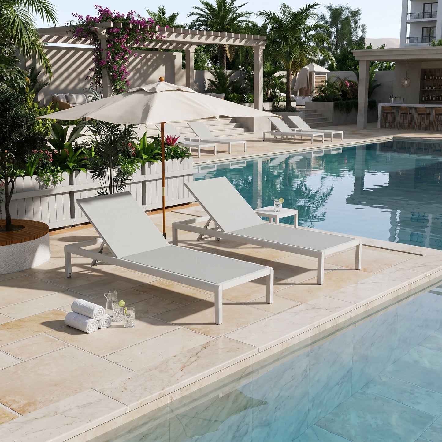 2-Piece Outdoor Aluminum Chaise Lounge Chair Set