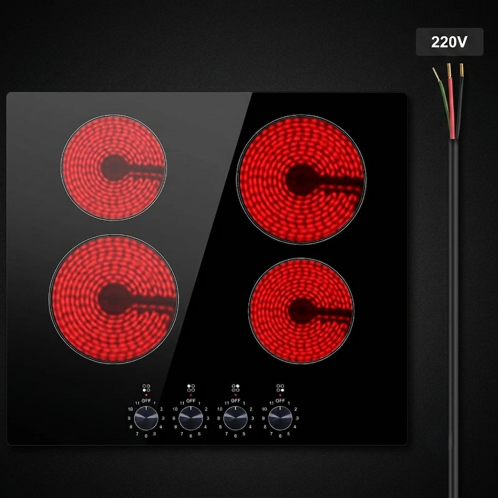 24-Inch Built-In Electric Cooktop, 4-Burner Glass Ceramic Radiant Stovetop