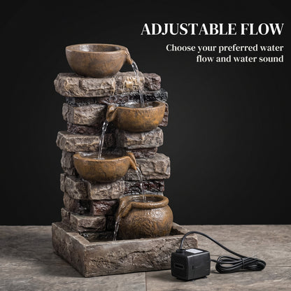 28-Inch Garden Weathered Rock Water Feature | Five-Level Spilling Illuminated Aquascape