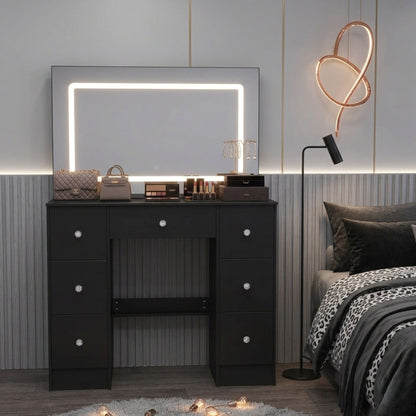 Large Black 7-Drawer Vanity Dressing Table