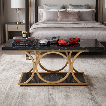 47-Inch Modern Faux Marble Coffee Table with Gold Metal Legs