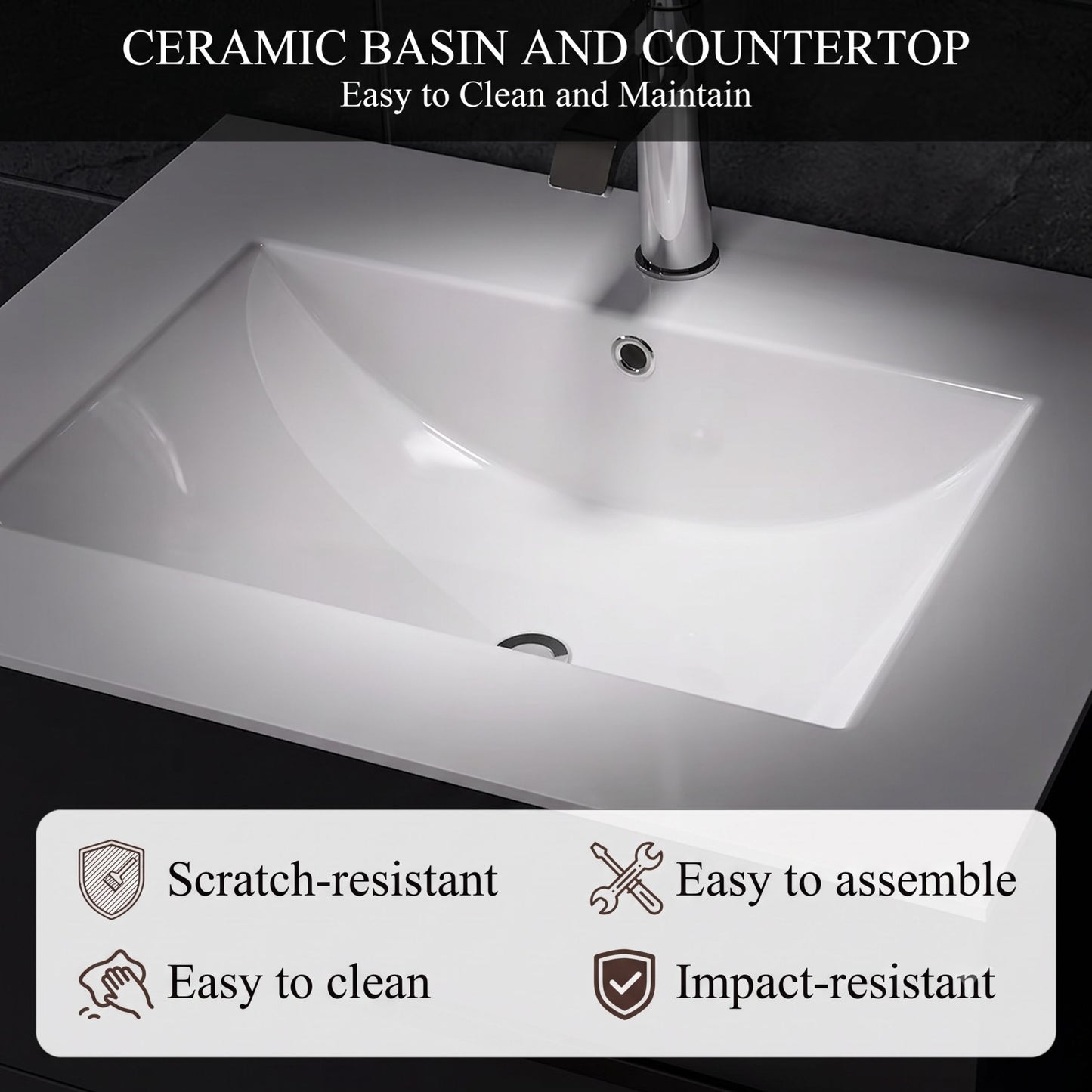 Modern Floating Bathroom Vanity with Ceramic Sink & 2 Soft-Close Drawers, Wall-Mounted Cabinet