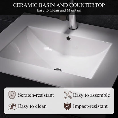 Modern Floating Bathroom Vanity with Ceramic Sink & 2 Soft-Close Drawers, Wall-Mounted Cabinet