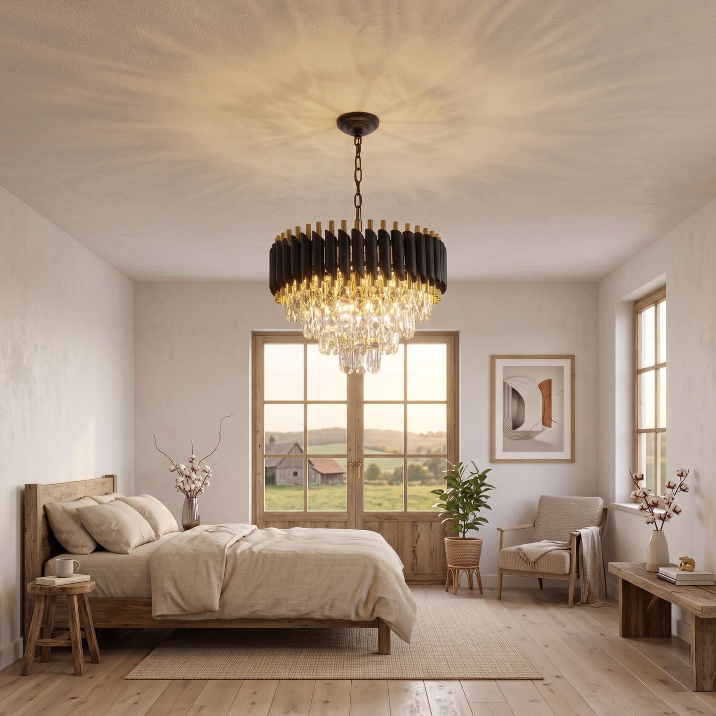 Modern Black/Gold Dimmable Crystal Pendant Lighting