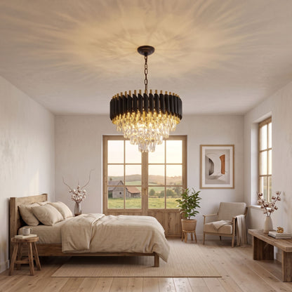 Modern Black/Gold Dimmable Crystal Pendant Lighting