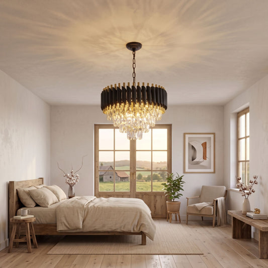 Modern Black/Gold Dimmable Crystal Pendant Lighting