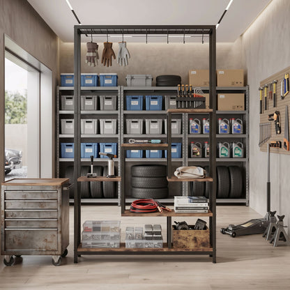 5-Tier Tall Metal Multi-Functional Display Shelf With Hanging Hooks