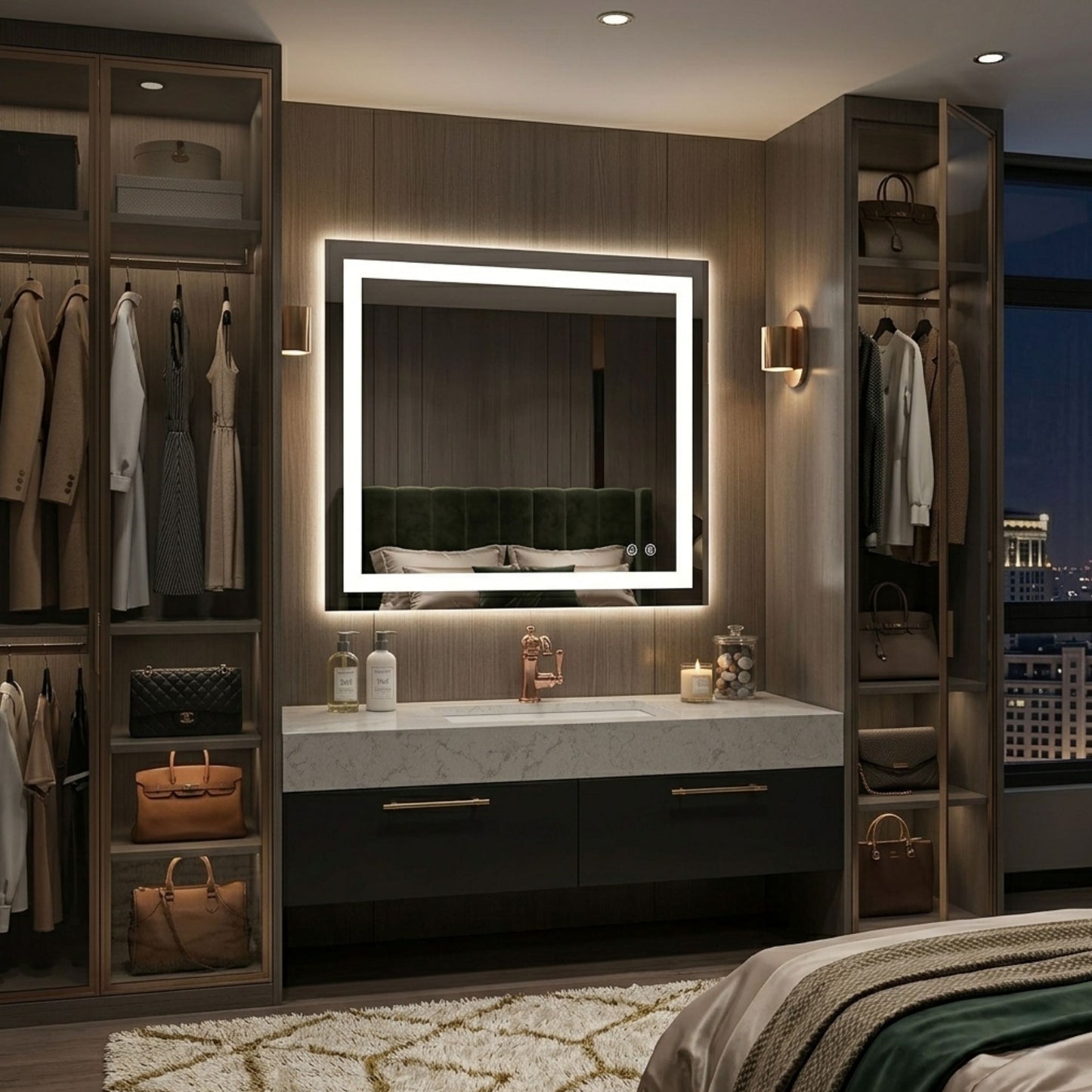 Smart Illuminated Vanity Mirror with Anti-Fog & 3-Color Dimmable Backlit Wall Mirror
