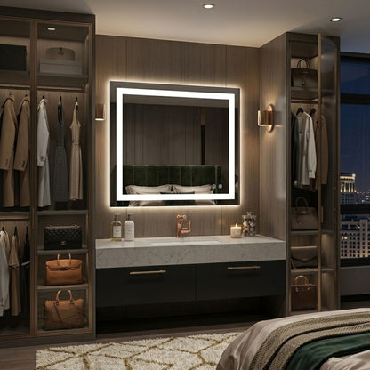 Smart Illuminated Vanity Mirror with Anti-Fog & 3-Color Dimmable Backlit Wall Mirror