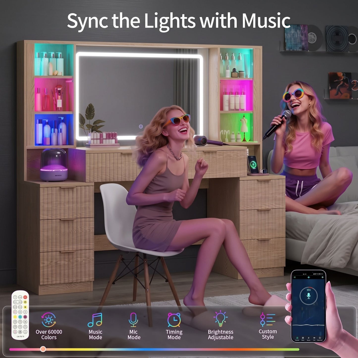 Large Modern Fluted Oak Dressing Table