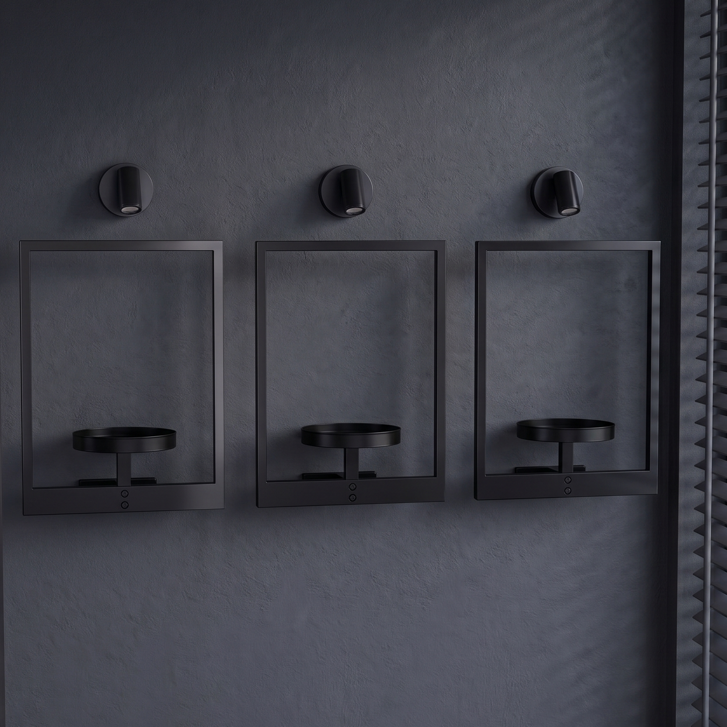 3-Pack Modern Metal Frame Architectural Hanging Display with Integrated Spotlights
