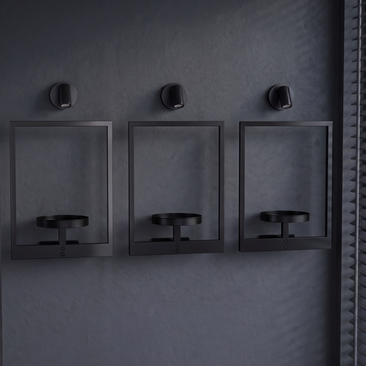 3-Pack Modern Metal Frame Architectural Hanging Display with Integrated Spotlights