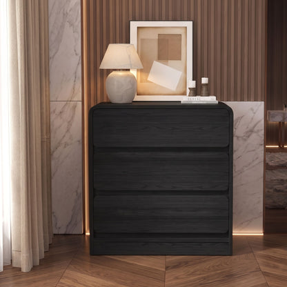 Modern 2-piece 3-Drawer Nightstand with Curved Engineered Wood Ends