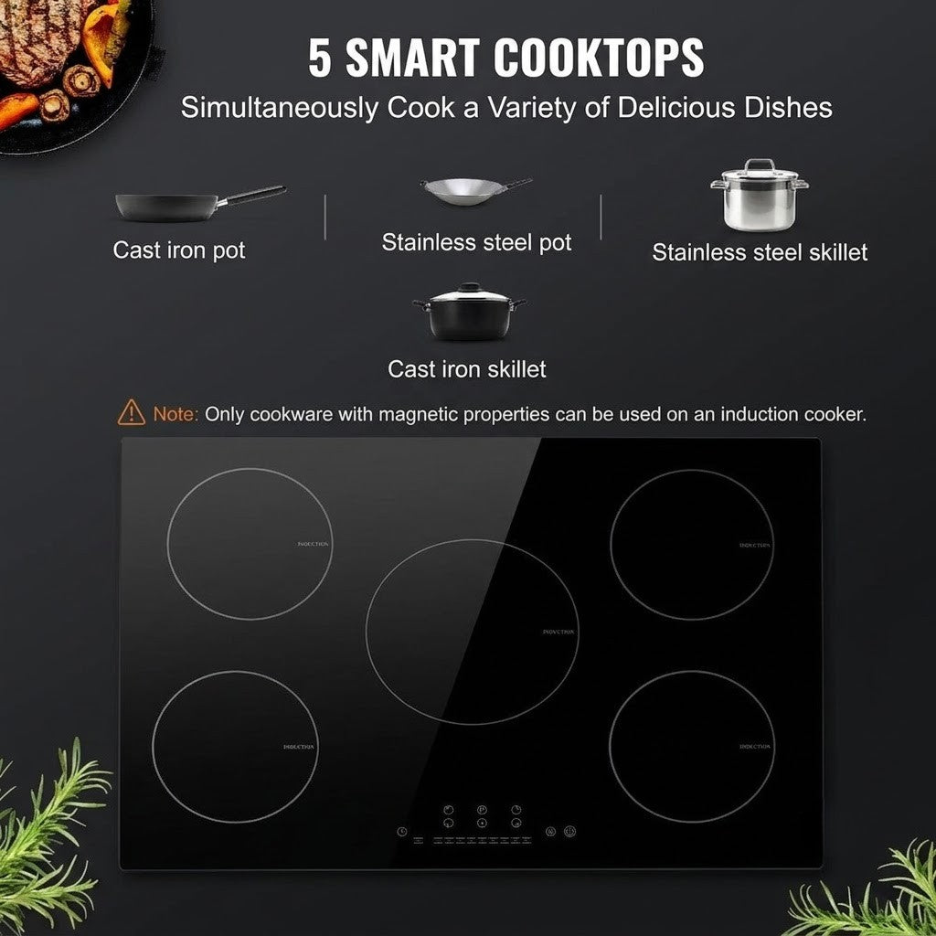 36-Inch 9200W 5 Burner Electric Built-In Induction Cooktop