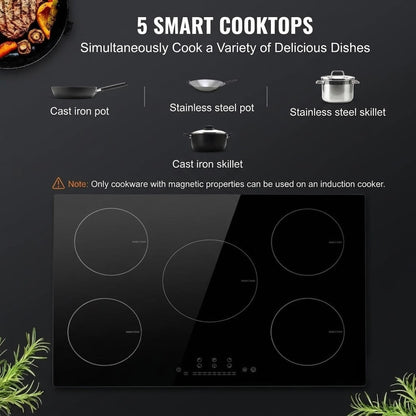 36-Inch 9200W 5 Burner Electric Built-In Induction Cooktop