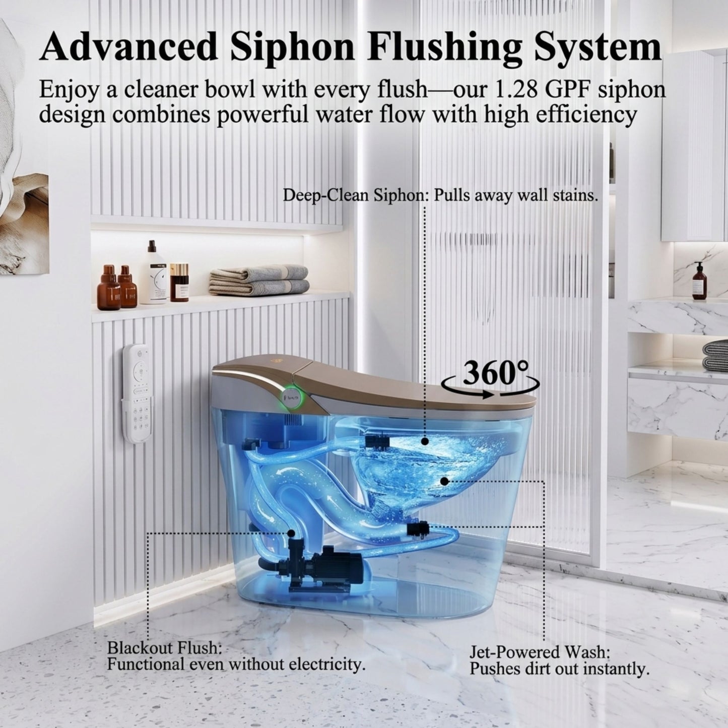Brown Smart Tankless Toilet With Dual Flush & Bidet Combo