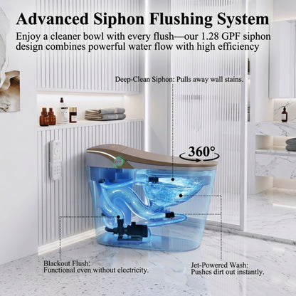 Brown Smart Tankless Toilet With Dual Flush & Bidet Combo