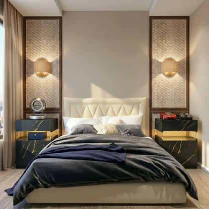 Modern 2-Set Nightstands with Integrated LED Lighting & Floating Shelf Design