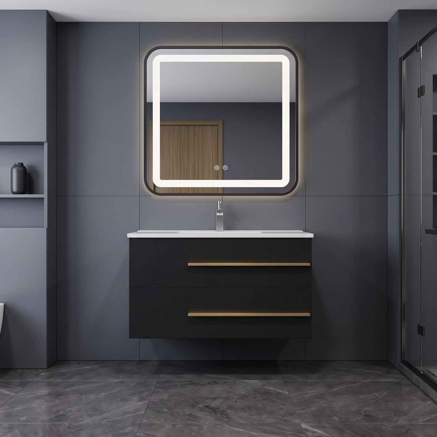 Modern Floating Bathroom Vanity with Ceramic Sink & 2 Soft-Close Drawers, Wall-Mounted Cabinet