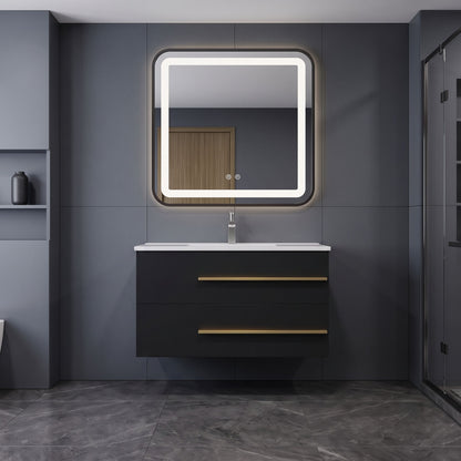 Modern Floating Bathroom Vanity with Ceramic Sink & 2 Soft-Close Drawers, Wall-Mounted Cabinet