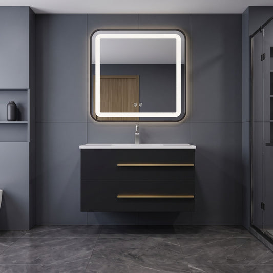 Modern Floating Bathroom Vanity with Ceramic Sink & 2 Soft-Close Drawers, Wall-Mounted Cabinet