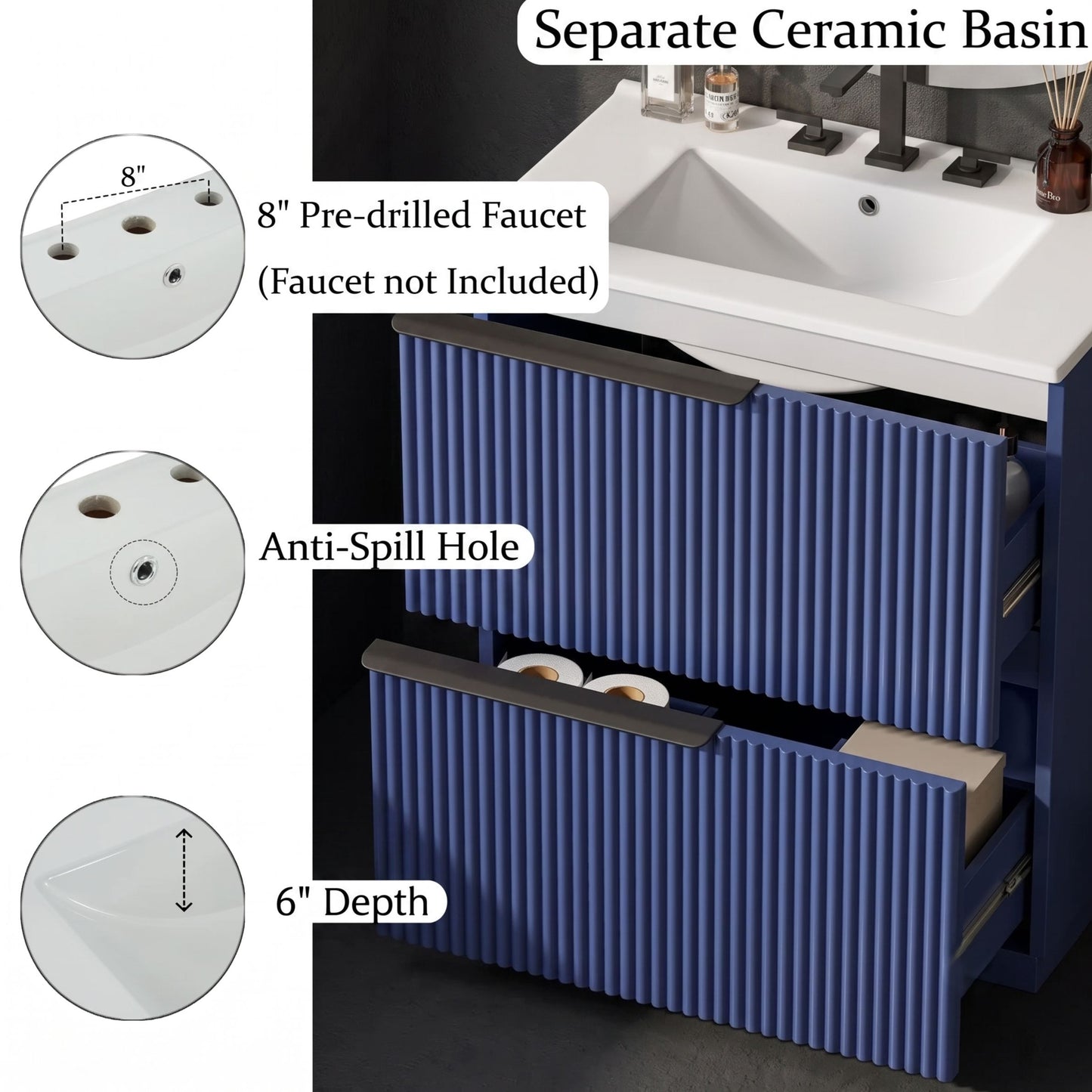 Minimalist Bathroom Vanity Cabinet With Ceramic Sink & Soft-Close Drawers