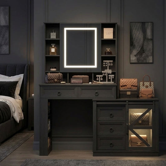 Sleek Modern Multi-purpose 60" Black Vanity Dressing Table